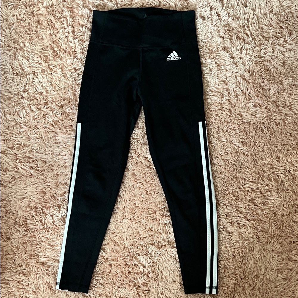Adidas Women's Black Leggings with White Stripes